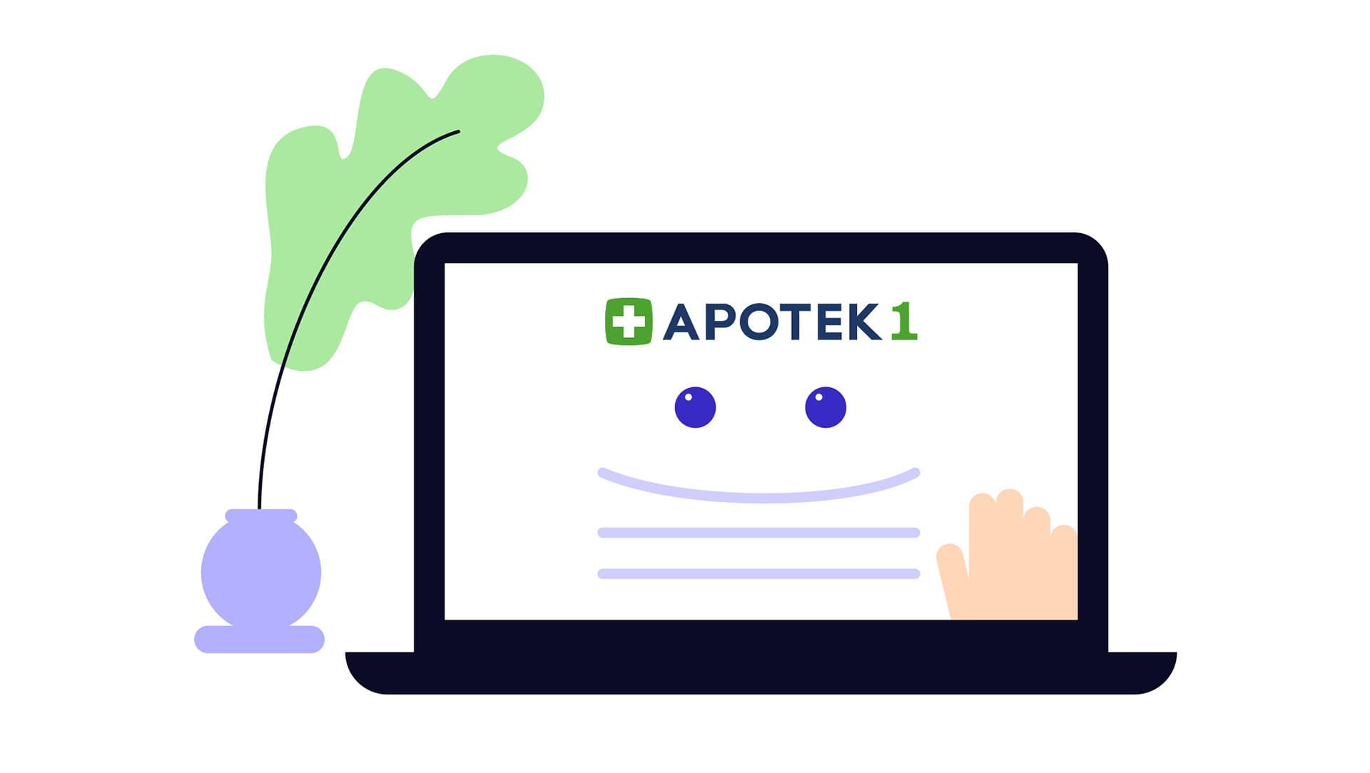Illustrasjon av en laptop med Apotek 1 logo