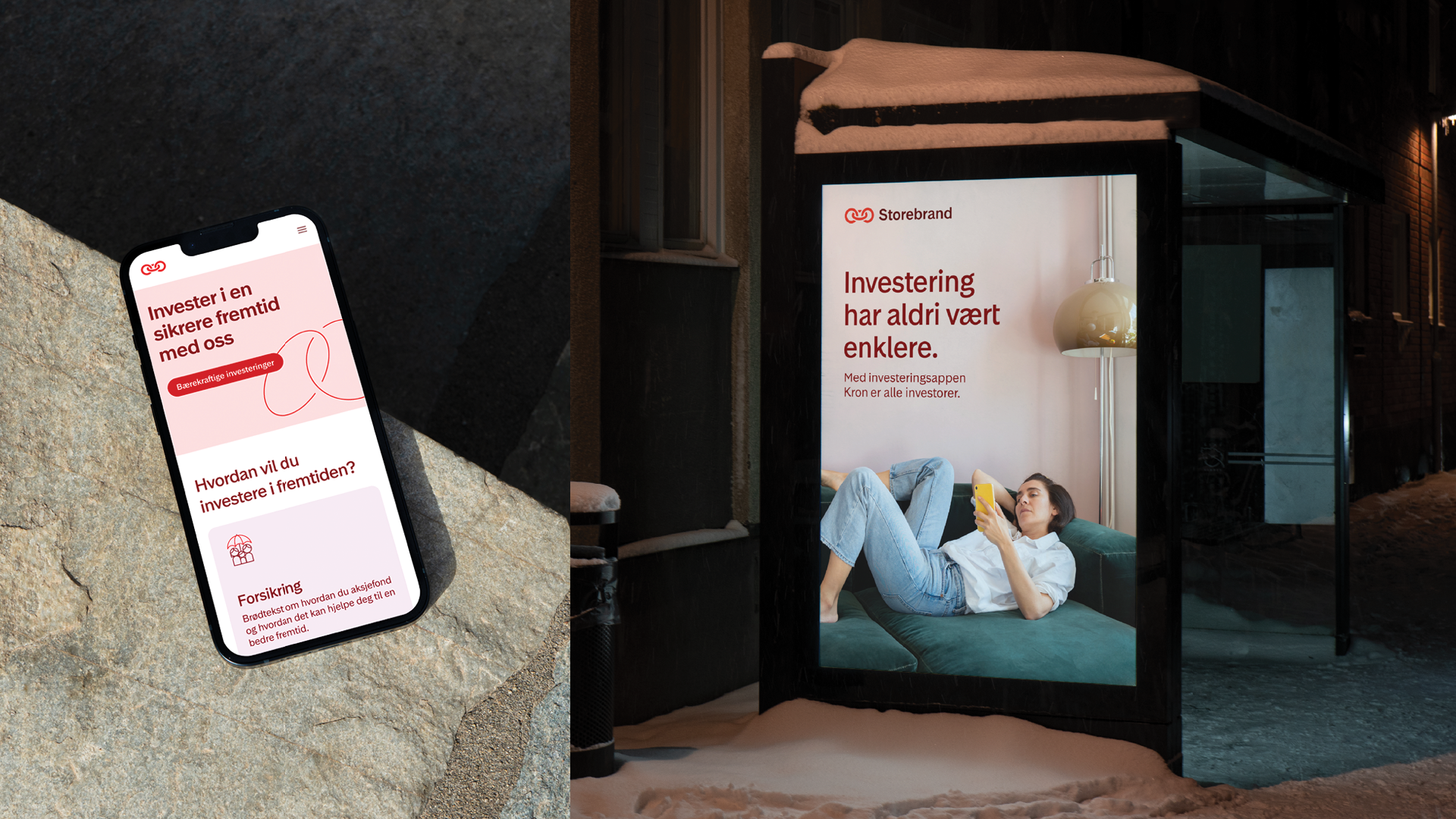 Storebrands nye font på mobilskjerm og reklameskjerm