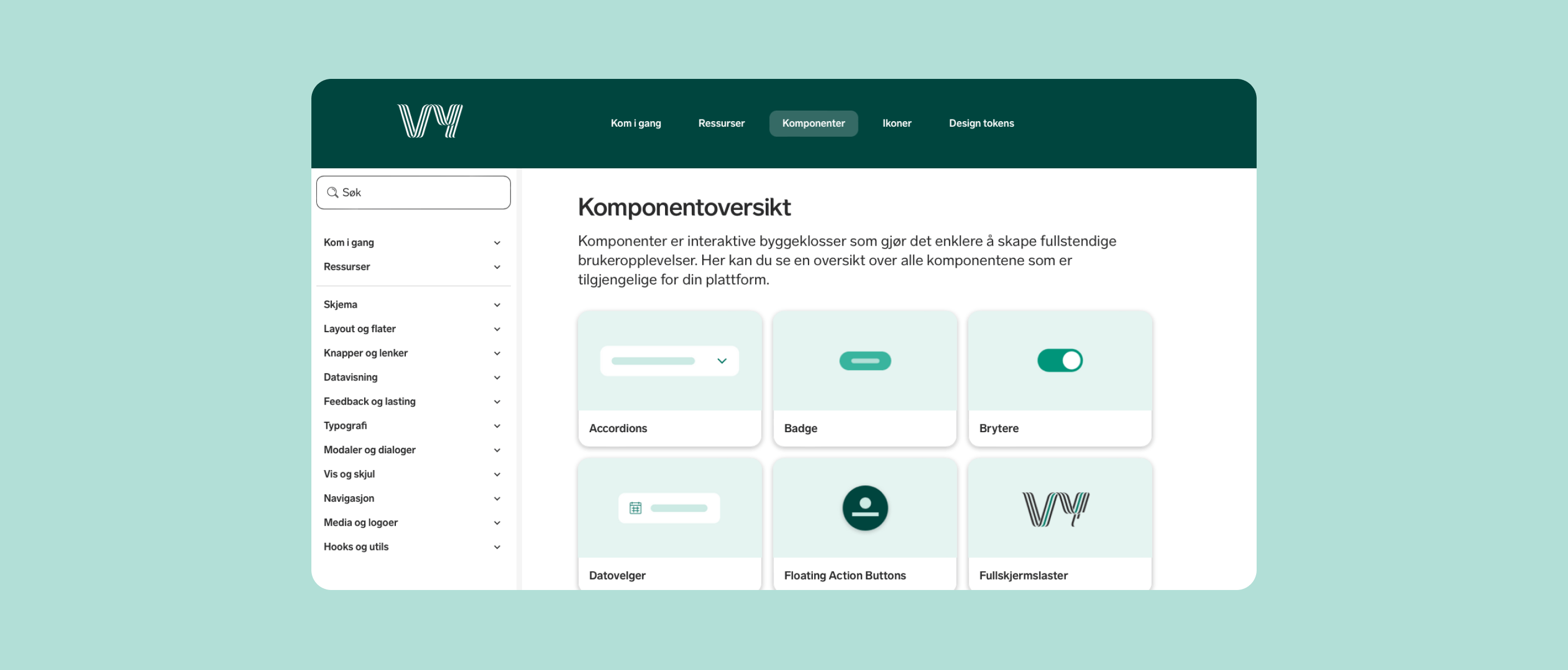 Komponentoversikt for VY-appen