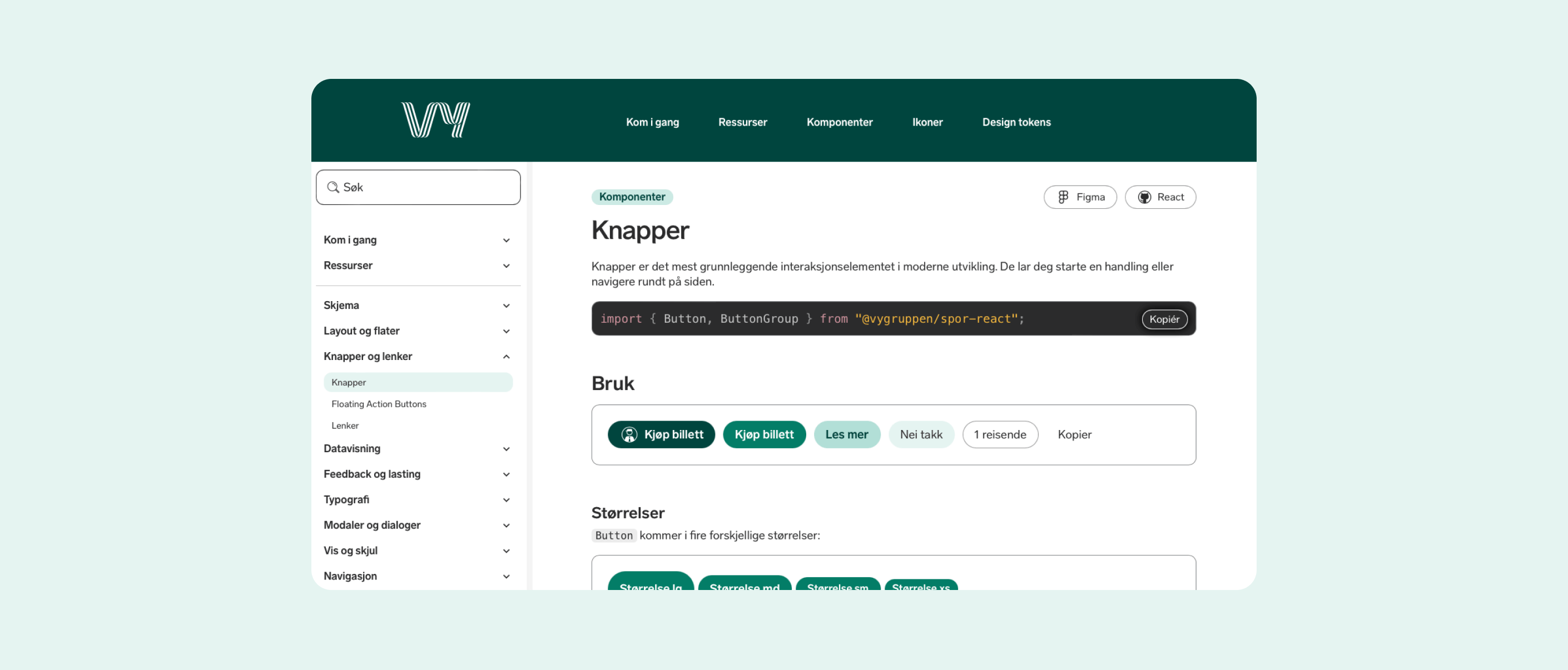 Komponentbiblioteket: Knapper som brukes i VY-appen