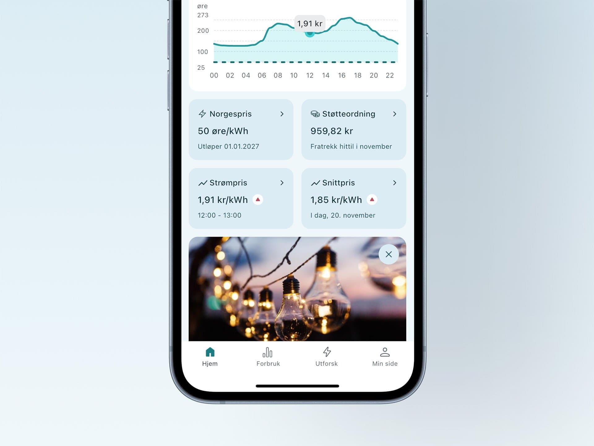 Screenshot fra App'en til Yve