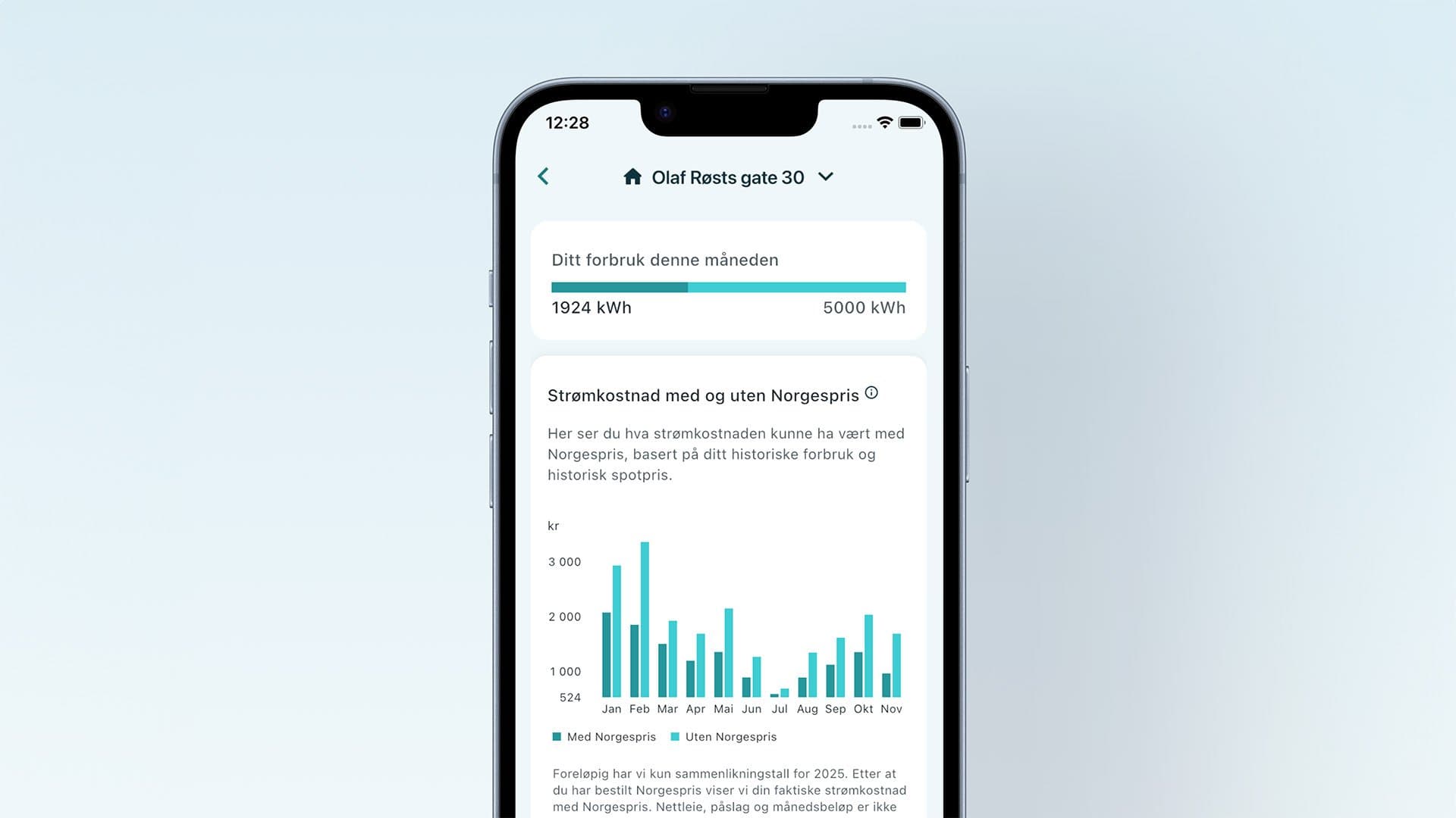 Screenshot fra App'en til Yve