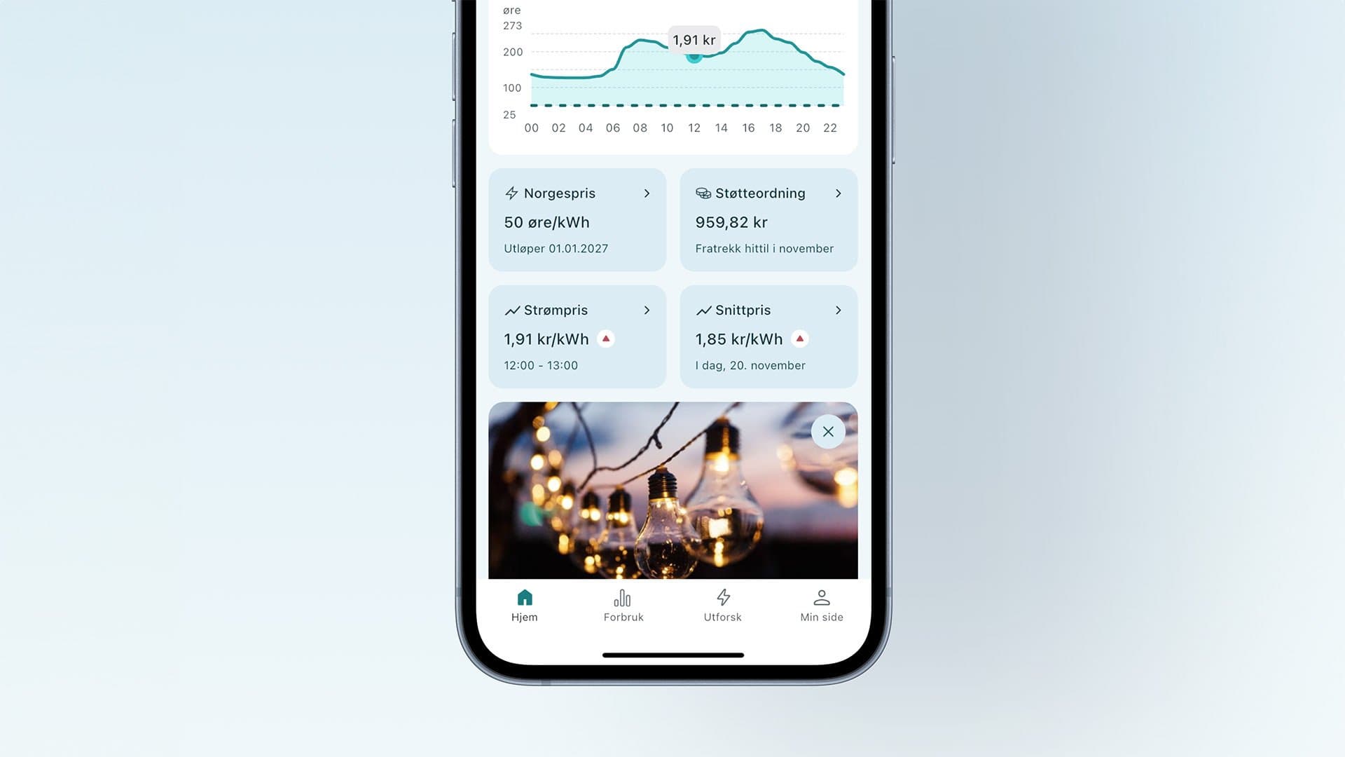 Screenshot fra App'en til Yve