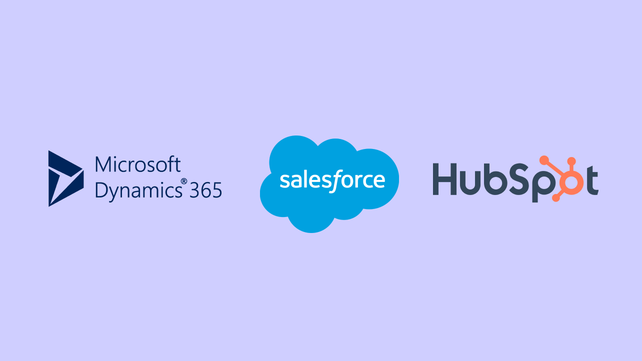 Logoene til: Microsoft Dynamics, Salesforce og Hubspot